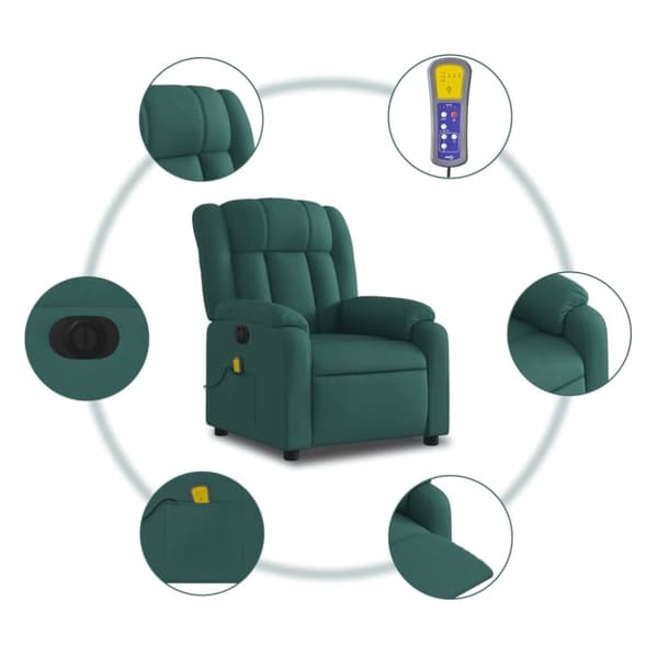 vidaXL Elektrisk massagefåtölj mörkgrön tyg