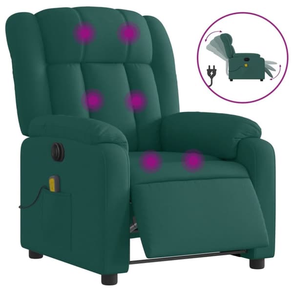 vidaXL Elektrisk massagefåtölj mörkgrön tyg