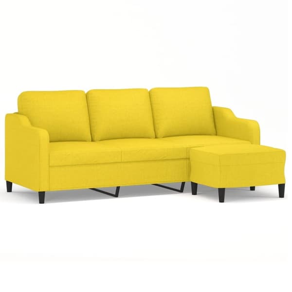 vidaXL 3-sitssoffa med fotpall Ljusgul 180 cm tyg