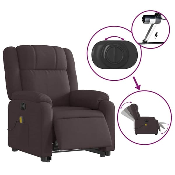 vidaXL Elektrisk massagefåtölj med uppresningshjälp mörkbrun tyg