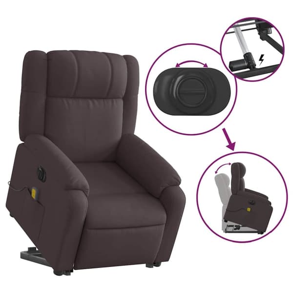 vidaXL Elektrisk massagefåtölj med uppresningshjälp mörkbrun tyg
