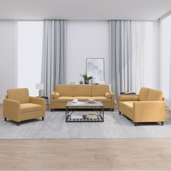 vidaXL sofasæt 3 dele med puder velour brun