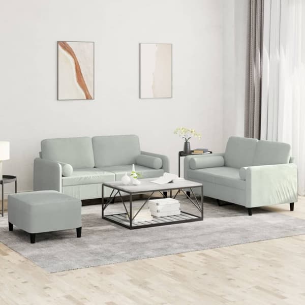 vidaXL sofasæt 3 dele med puder velour lysegrå