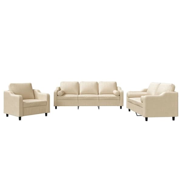 vidaXL sofasæt 3 dele med puder stof cremefarvet