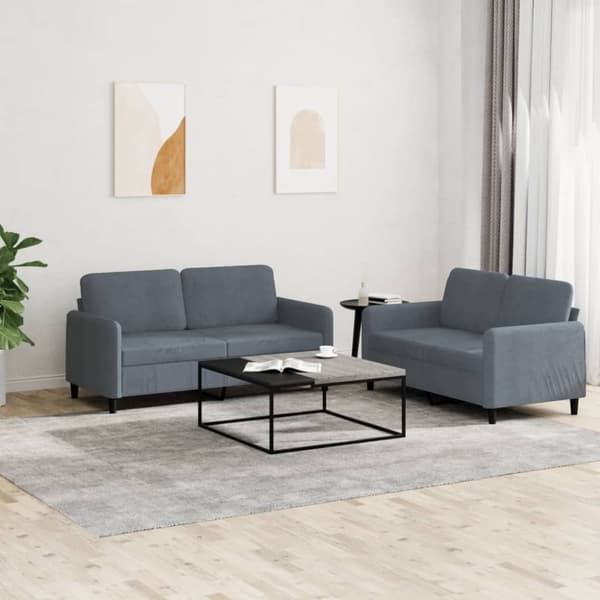 vidaXL sofasæt 2 dele velour mørkegrå