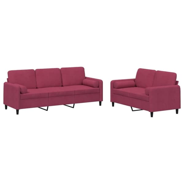 vidaXL sofasæt 2 dele med puder velour vinrød