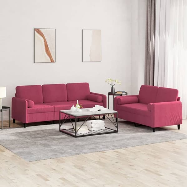 vidaXL sofasæt 2 dele med puder velour vinrød