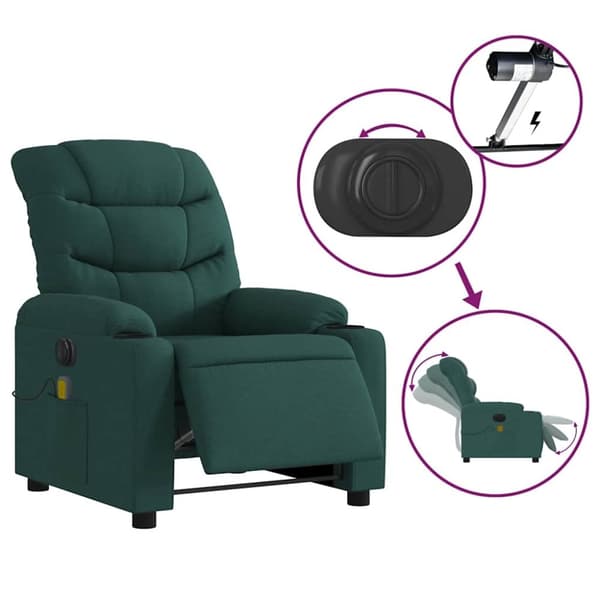 vidaXL Elektrisk massagefåtölj mörkgrön tyg