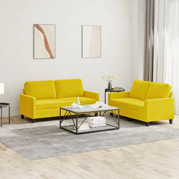 vidaXL sofasæt 2 dele med hynder velour gul