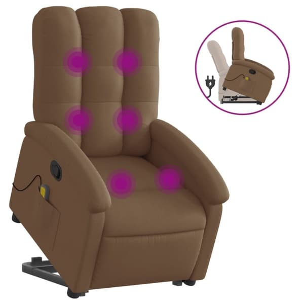 vidaXL Massagefåtölj med uppresningshjälp brun tyg