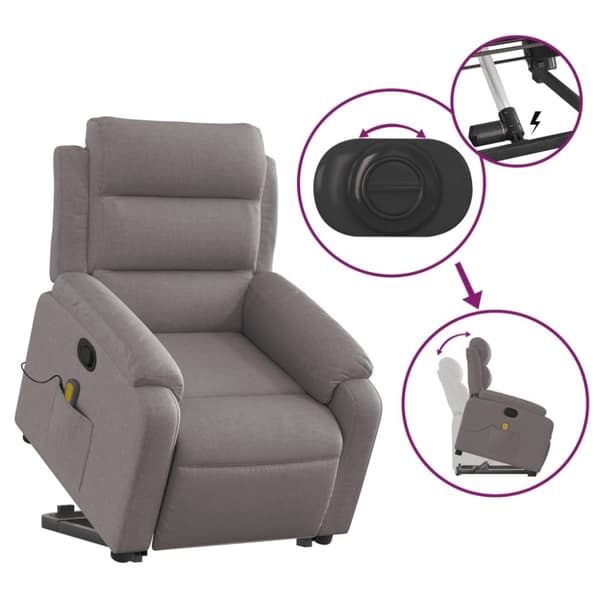 vidaXL Massagefåtölj med uppresningshjälp taupe tyg