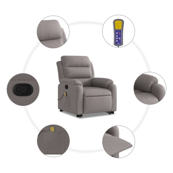 vidaXL Massagefåtölj med uppresningshjälp taupe tyg