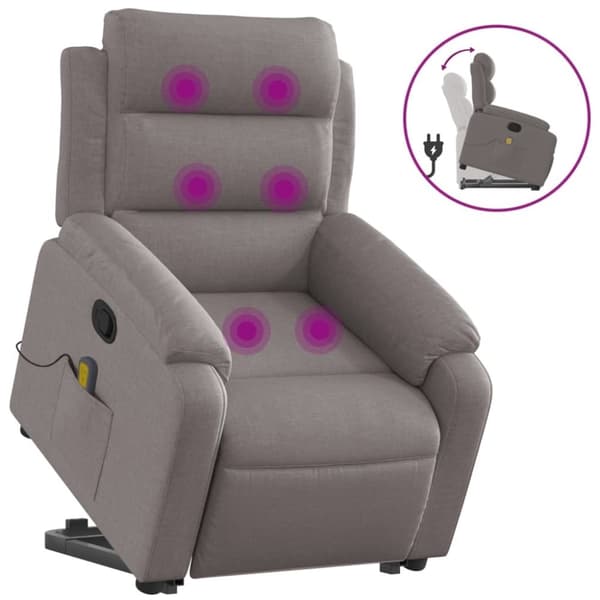 vidaXL Massagefåtölj med uppresningshjälp taupe tyg