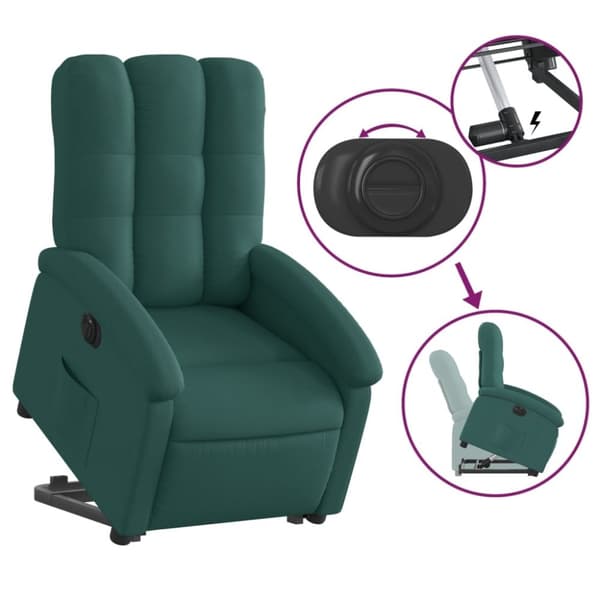 vidaXL Elektrisk reclinerfåtölj med uppresningshjälp mörkgrön tyg
