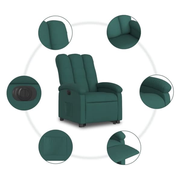 vidaXL Elektrisk reclinerfåtölj med uppresningshjälp mörkgrön tyg