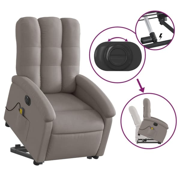 vidaXL elektrisk massagestol med løftefunktion stof gråbrun