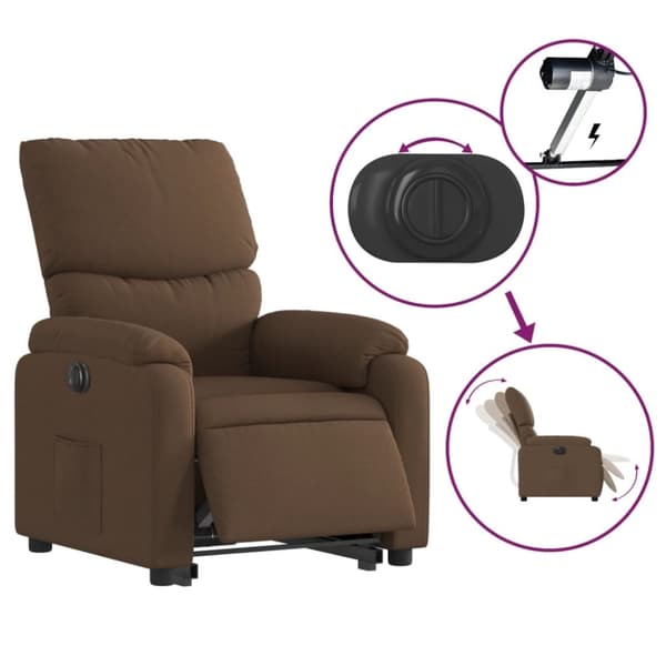 vidaXL Elektrisk reclinerfåtölj med uppresningshjälp brun tyg