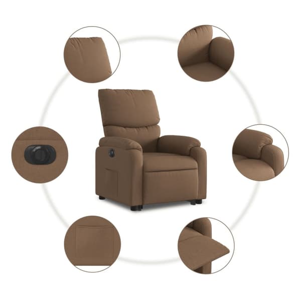 vidaXL Elektrisk reclinerfåtölj med uppresningshjälp brun tyg
