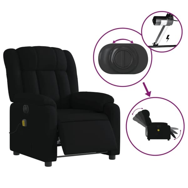 vidaXL Elektrisk massagefåtölj med uppresningshjälp svart tyg