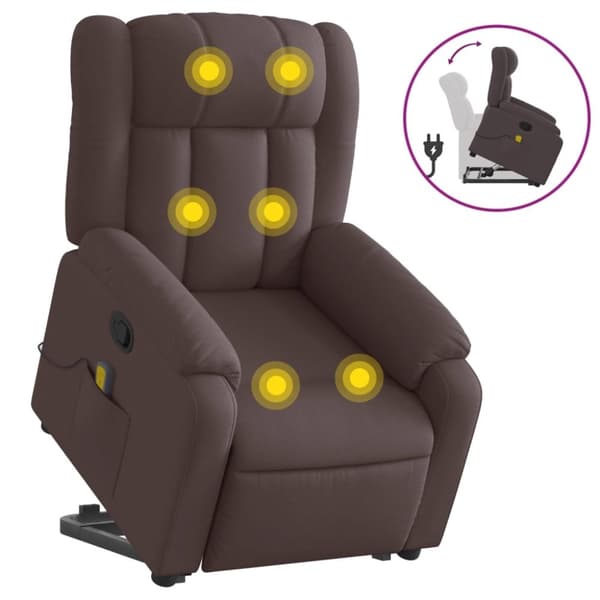 vidaXL Massagefåtölj med uppresningshjälp mörkbrun tyg