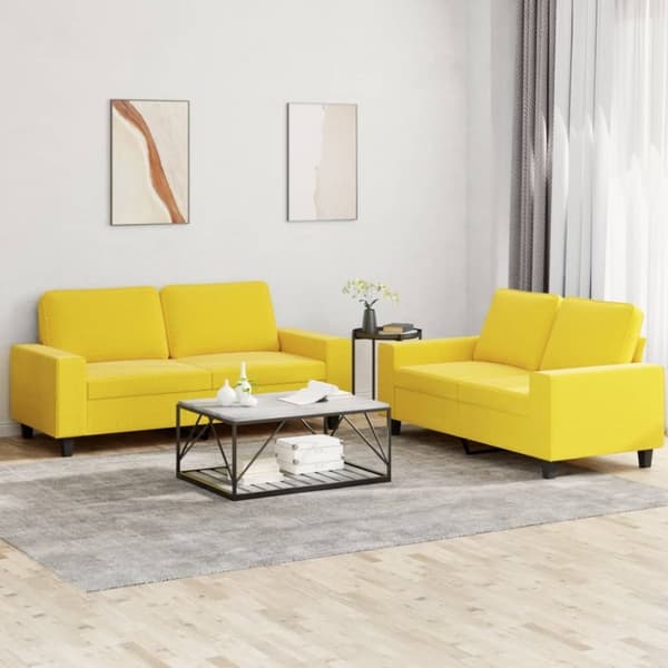 vidaXL Soffgrupp 2 delar ljusgul tyg