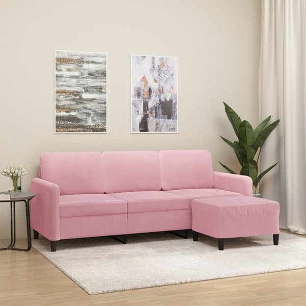vidaXL 3-personers sofa med fodskammel 180 cm velour lyserød