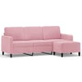 Miniatyrbillede 1 af 7: vidaXL 3-personers sofa med fodskammel 180 cm velour lyserød