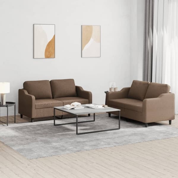 vidaXL sofasæt 2 dele med hynder stof brun