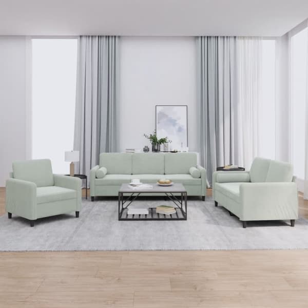 vidaXL sofasæt 3 dele med puder velour lysegrå