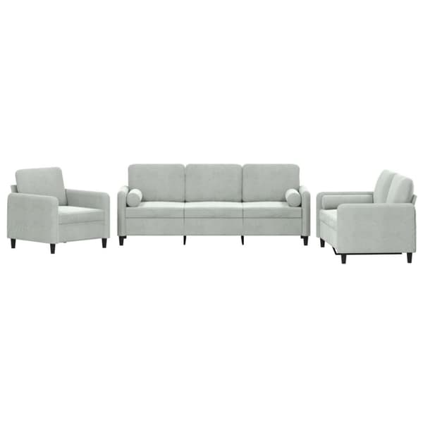 vidaXL sofasæt 3 dele med puder velour lysegrå