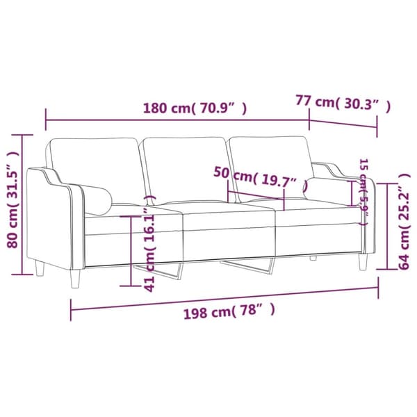 vidaXL 3-sitssoffa med prydnadskuddar taupe 180 cm tyg