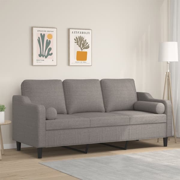 vidaXL 3-sitssoffa med prydnadskuddar taupe 180 cm tyg