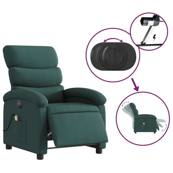 vidaXL Elektrisk massagefåtölj mörkgrön tyg
