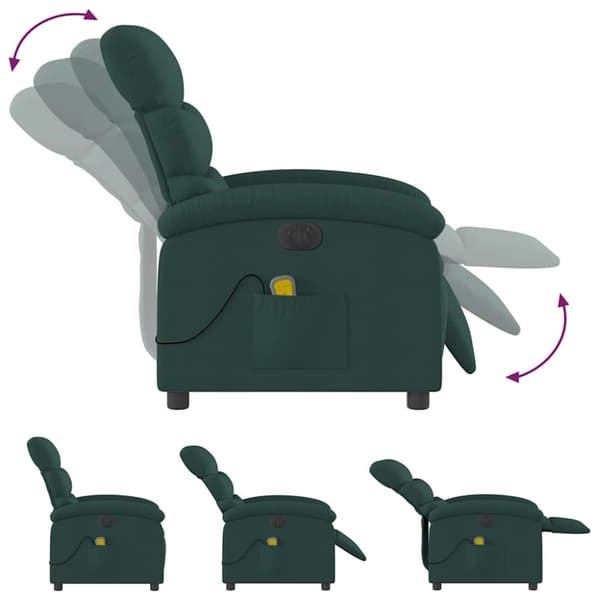 vidaXL Elektrisk massagefåtölj mörkgrön tyg