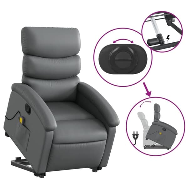vidaXL Massagefåtölj med uppresningshjälp Grå konstläder