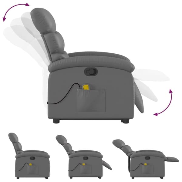vidaXL Massagefåtölj med uppresningshjälp Grå konstläder
