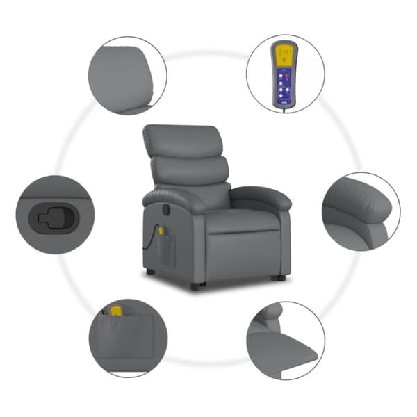 vidaXL Massagefåtölj med uppresningshjälp Grå konstläder