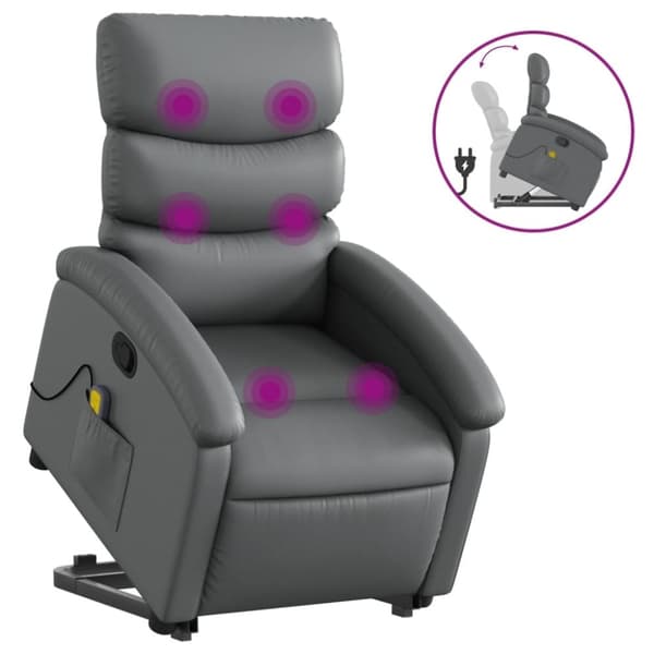 vidaXL Massagefåtölj med uppresningshjälp Grå konstläder
