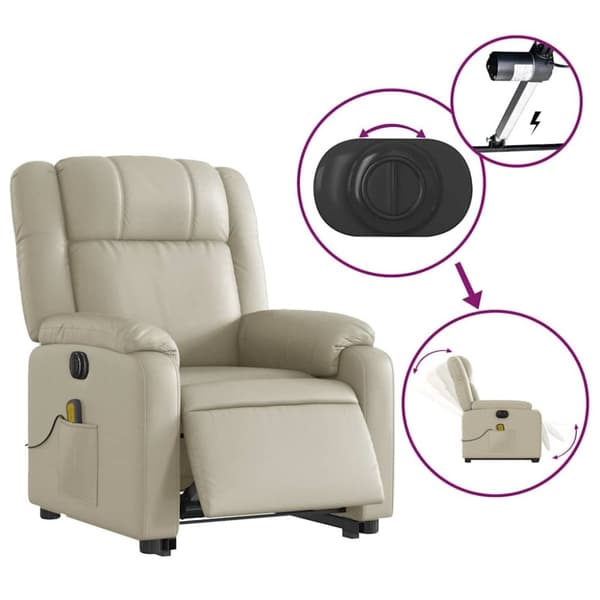 vidaXL Massagefåtölj med uppresningshjälp gräddvit konstläder