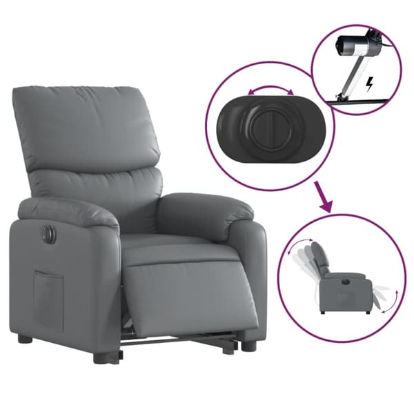 vidaXL Reclinerfåtölj med uppresningshjälp grå konstläder