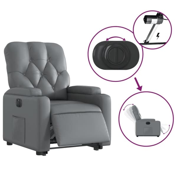 vidaXL Reclinerfåtölj med uppresningshjälp grå konstläder