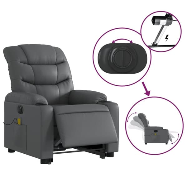 vidaXL massagestol med løftefunktion kunstlæder grå
