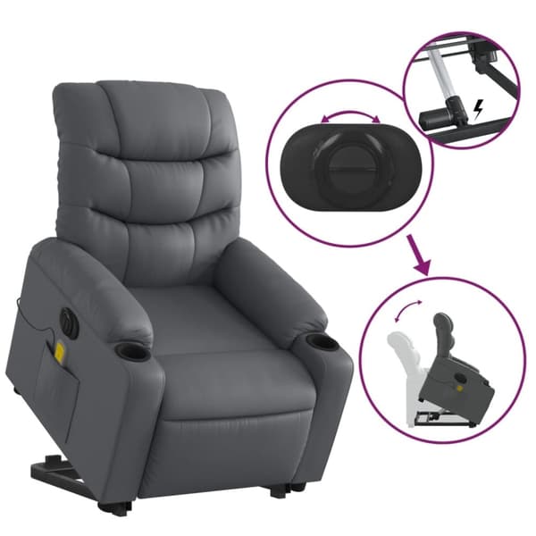 vidaXL massagestol med løftefunktion kunstlæder grå