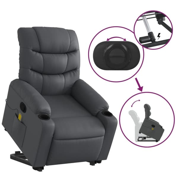 vidaXL Massagefåtölj med uppresningshjälp Grå konstläder