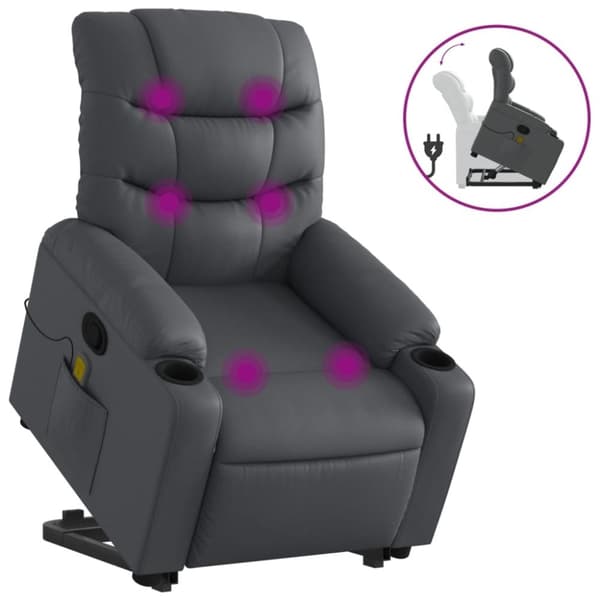 vidaXL Massagefåtölj med uppresningshjälp Grå konstläder