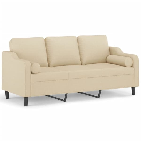vidaXL 3-personers sofa med pyntepuder 180 cm stof cremefarvet