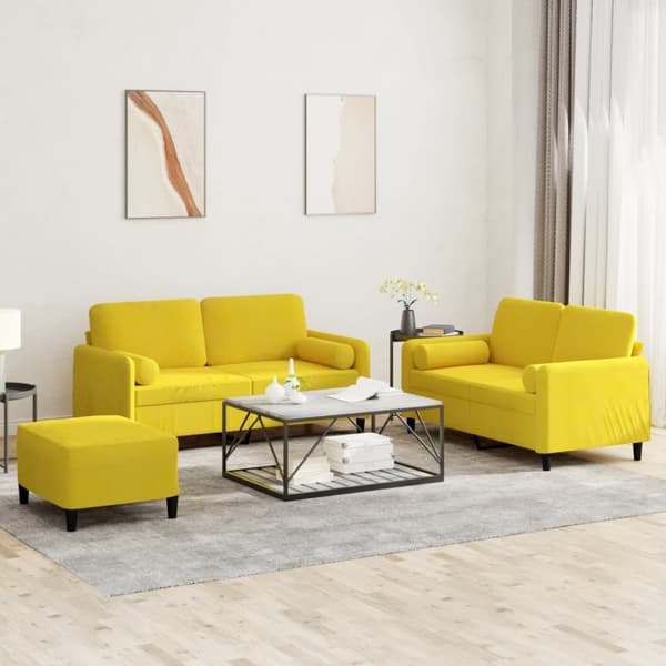 vidaXL sofasæt 3 dele med puder velour gul