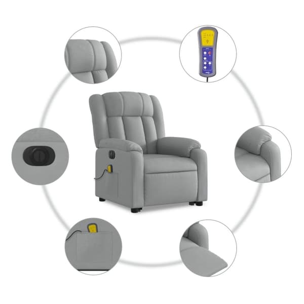 vidaXL Elektrisk massagefåtölj med uppresningshjälp ljusgrå tyg