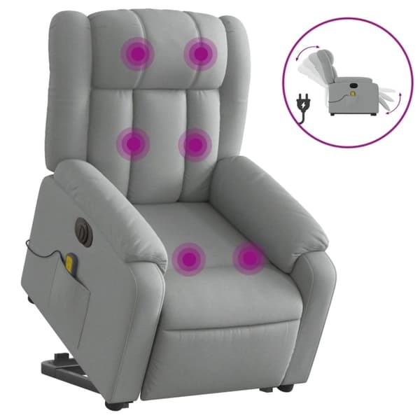 vidaXL Elektrisk massagefåtölj med uppresningshjälp ljusgrå tyg