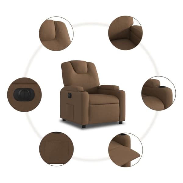vidaXL Elektrisk reclinerfåtölj Brun tyg